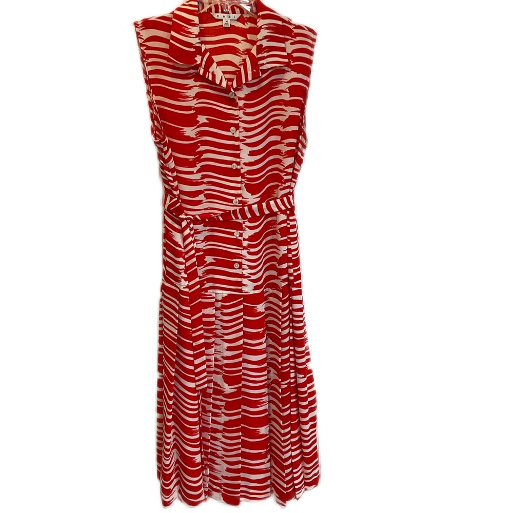 CAbi Dress Size Medium, pleated all around, buttons on front, fabric sash belt